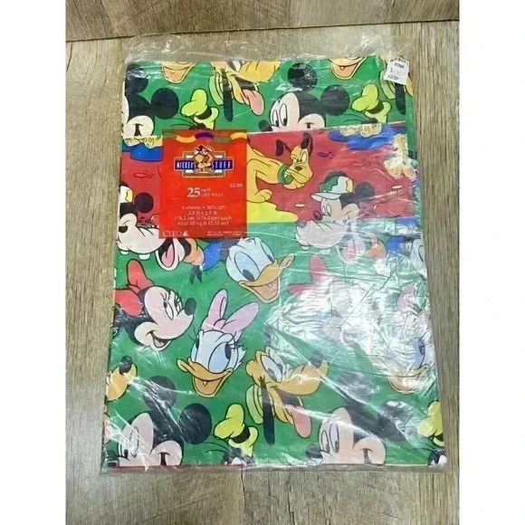 Lot Of 2 Vintage Disney Mickey Mouse Gift Wrap Wrapping Paper 6 Sheets Total - Picture 4 of 6